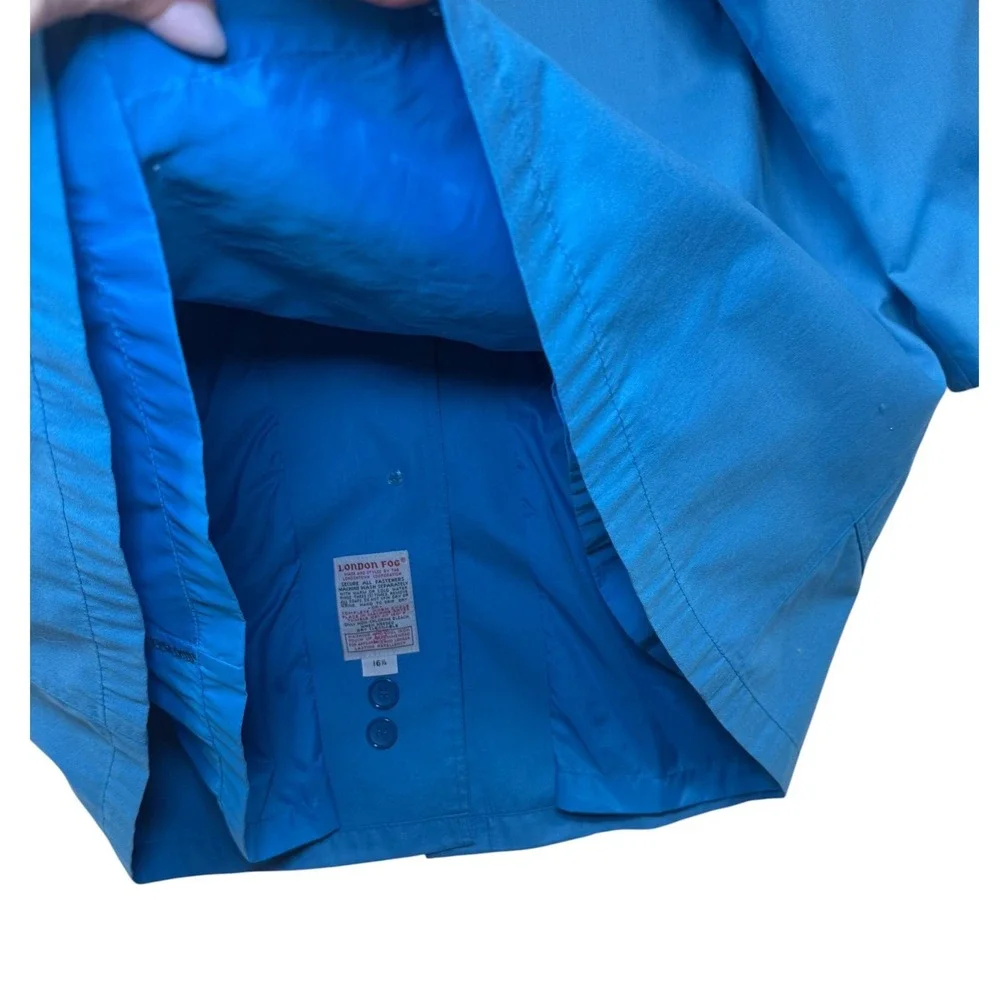 London Fog Vintage Blue Trench Coat Mid-Length Jacket Womens Size 16.5